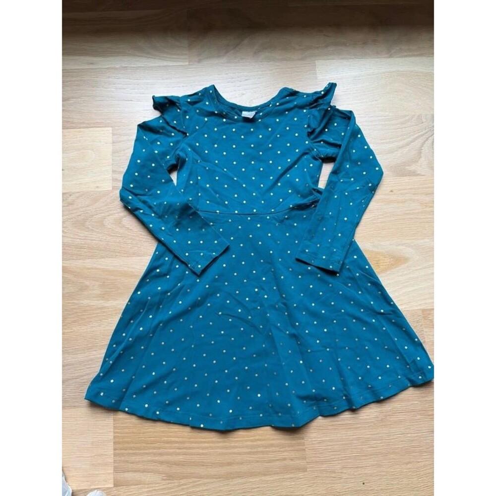 Hanna Andersson girls skater dress teal gold size 6 - 7